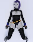 3d 3d_(artwork) big_breasts daz3d daz_studio dc_comics exposed_breasts exposed_pussy latex latex_gloves latex_stockings latex_suit nipples older older_female pin3d purple_hair raven_(dc) teen teen_titans young_adult