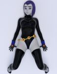 3d 3d_(artwork) daz3d daz_studio dc_comics latex latex_gloves latex_stockings latex_suit older older_female pin3d purple_hair raven_(dc) teen teen_titans young_adult