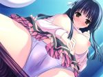  1girl black_hair blush breasts breasts_outside cameltoe female game_cg hair himenomiya_kaguya large_breasts long_hair nipples panties pussy_juice school_uniform shirt_lift solo spread_legs stellar_theater suzuhira_hiro underwear upskirt wet_panties white_panties 