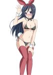 1girl animal_ears aragaki_ayase bikini black_hair blue_eyes blush breasts bunny_ears bunny_girl bunny_tail cameltoe choker cleavage female highres long_hair open_mouth ore_no_imouto_ga_konna_ni_kawaii_wake_ga_nai red_legwear side-tie_bikini swimsuit tail thighhighs wrist_cuffs yajima_index