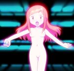 1girl 1girl blonde_hair breasts cleft_of_venus colored_skin digimon digimon_frontier female_focus glowing izumi_orimoto looking_at_viewer nipples nude orimoto_izumi pink_skin pussy screencap_redraw small_breasts upper_body yume_yoroi zoe_orimoto