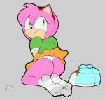 1girl amy_rose anthro clothed dat_ass dummycervine foot_fetish foot_focus furry hedgehog looking_at_viewer looking_back_at_viewer presenting_ass rosy_the_rascal sega socks socks_on sonic_the_hedgehog_(series)