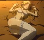 ass bed blonde_hair blush breasts campione! drunk erica_blandelli female lingerie sleeping stitched underwear