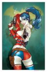  1girl batman_(series) dc_comics dual_wielding elias_chatzoudis female_only gun harleen_quinzel harlequin harley_quinn sexy_jester weapon 