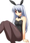 1girl ash_(pixiv) black_legwear bunnysuit eyepatch female infinite_stratos laura_bodewig pantyhose red_eyes silver_hair solo