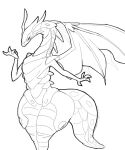  1female 1girl anthro bakugan bakugan_battle_brawlers big_butt black_sclera breasts butt dragon female feral fur furry monochrome scalie simple_background tail thick_thighs unfinished wavern_(bakugan) white_background wings wuuute wyvern yiff 