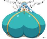 1girl aizalter alternate_costume azura_(fire_emblem) blue_hair blush closed_eyes female_only fingerless_gloves fire_emblem fire_emblem_fates fire_emblem_heroes gigantic_breasts gloves hair_between_eyes hyper_breasts light_blue_hair long_hair nintendo official_alternate_costume singing smile