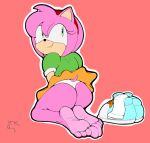  1girl amy_rose anthro barefoot dat_ass dummycervine feet foot_fetish furry hedgehog looking_back_at_viewer rosy_the_rascal sega shoes_removed socks_and_shoes socks_removed sonic_the_hedgehog_(series) 