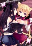  2girls agekichi_(heart_shape) animal_ears aqua_eyes black_hair blonde_hair cat_ears cat_tail elbow_gloves elf extra_ears female gloves kuu_(agekichi) long_hair multiple_girls navel original pointy_ears purple_eyes tail thighhighs yuri yuriko_(agekichi) 