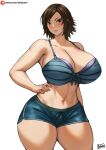  1girl asuka_kazama batako_(batakoart) big_breasts bikini blue_bra blue_shorts blush bra breasts brown_eyes brown_hair dolphin_shorts fighting_game hand_on_own_hip kazama_asuka looking_at_viewer namco navel pants patreon_logo patreon_username short_hair shorts simple_background smile standing swimsuit tekken tekken_5 tekken_5_dark_resurrection tekken_6_bloodline_rebellion tekken_7 tekken_8 tekken_revolution tekken_tag_tournament_2 thick_thighs thighs underwear video_game_character white_background wide_hips 