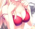 blonde blonde_hair breast_squeeze breasts cleavage female fujisaki_rei head_out_of_frame large_breasts long_hair mizugi oppai original strap_slip swimsuit