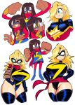 blonde_hair brown_eyes brown_hair captain_marvel carol_danvers cute dark-skinned_female kamala_khan light-skinned_female long_hair marvel ms._marvel muslim_female superheroine