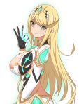  1girl alluring big_breasts blonde_hair cleavage clothed hata_(pixiv10403940) mythra nintendo xenoblade_(series) xenoblade_chronicles_2 yellow_eyes 