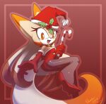  2017 ass candy_cane christmas christmas_outfit deviantart heels high_heels holding_candy long_tail looking_at_viewer mistletoe multicolored_hair multicolored_tail nancher open_smile orange_eyes pantyhose red_gloves santa_hat side_view sonic_oc sonic_the_hedgehog_(series) tan_body tibleam tibleam_the_kimera winking 