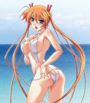 1girl ass bell belly_chain breasts female hair_ornament heterochromia kagurazaka_asuna mahou_sensei_negima mahou_sensei_negima! mutou_keiji sling_bikini solo swimsuit twintails