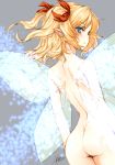 1girl ass back bare_back blonde_hair blue_eyes bow fairy female from_behind hair_bow kuronekonero kuronuko_neero looking_back nude pointy_ears solo sunny_milk teenage touhou twintails wings