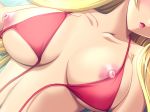  1girl anetea anetea!? areola areolae bikini_top blonde_hair blush breasts female game_cg large_breasts lips lipstick long_hair makeup nipples nora_freeman nora_freeman_misora open_mouth rapapuru solo tajima_yoshikazu 