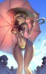 bikini blonde_hair earrings female luigi mario nosebleed princess_peach super_mario_bros. thong umbrella