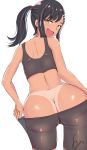 1girl ass big_ass blush booty_shorts dark-skinned_female dark_skin female_only ijiranaide_nagatoro-san looking_at_viewer looking_back nagatoro_hayase nervous nervous_smile no_panties open_mouth please_don't_bully_me,_nagatoro ponytail pussy pussy_visible_through_clothes rear_view solo_female sports_bra syyn_(syyndev) tagme tan_line wide_thighs