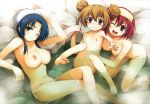 3girls absurd_res absurdres aisaka_taiga arm arm_support arm_up armpits arms art bare_legs bare_shoulders barefoot bath bathing bent_over big_breasts blue_eyes blue_hair blush breasts brown_hair cleavage clenched_teeth collarbone crossed_legs double_bun embarrassed feet female flat_chest friends hair hair_between_eyes hair_bun hair_up highres holding kawashima_ami kneel kneeling kushieda_minori large_breasts legs legs_crossed looking_at_viewer multiple_girls naughty_face navel neck nipples nude onsen open_mouth partially_submerged purple_eyes red_eyes red_hair rock short_hair shy sitting smile steam stone submerged teeth tomose_shunsaku toradora! towel towel_on_head water wet wink yuri