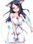  1girl animal_ears bakemonogatari bare_shoulders black_hair blush cat_ears crotch_grab female glasses hanekawa_tsubasa long_hair monogatari_(series) nekomonogatari shiranagi solo 