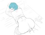 1boy 1girl anal anal_penetration ass big_ass big_penis blue_eyes blue_hair bulma bulma_brief buttholemagick doggy_position dragon_ball dragon_ball_super dragon_ball_z earrings huge_ass huge_penis looking_back male/female pants_down penis round_ass short_hair thick_thighs