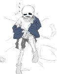  2021 animated_skeleton blue_blush blush english_text finger_to_mouth heart hooded_jacket hoodie lying_down lying_on_back monster off_shoulder pixiv_id_3871107 sans sans_(undertale) seductive skeleton socks solo text undead undertale undertale_(series) 