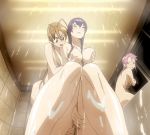 3girls animated animated_gif bathing big_breasts blush breast_grab breasts brown_hair embarrassed female gif grabbing groping highschool_of_the_dead huge_breasts large_breasts multiple_girls nude purple_hair rei_miyamoto saeko_busujima saya_takagi shower yuri