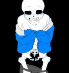  2020s 2021 animated_skeleton black_background blue_blush blush bottom_sans dark_background hooded_jacket hoodie monster off_shoulder off_shoulders pants_around_legs pants_around_thighs pants_down pants_pulled_down pixiv_id_3871107 sans sans_(undertale) scared scared_expression skeleton solo submissive sweat tied_sleeves uke_sans undead undertale undertale_(series) 