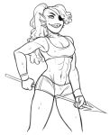 1girl 2010s 2016 2d 2d_(artwork) abs anthro anthro_only black_eyepatch breasts digital_media_(artwork) ear_fins eyepatch female_only fins fish goodlegg grinding grinding_on_weapon head_fins holding_spear holding_weapon hotlegmeme line_art lineart midriff monochrome navel nipple_bulge nipples_bulge nipples_through_clothes non-mammal_breasts non-mammal_navel non-mammal_nipples ponytail slit_pupils solo solo_anthro solo_female spear teeth tiny_breasts tumblr undertale undertale_(series) undyne video_game_character video_games weapon