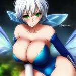 adara_the_sprite ai_generated dragon_rage evening_gloves fairy_wings green_eyes leotard sprite white_hair wings