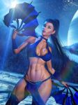 1girl 3d abs alluring athletic_female big_breasts black_hair cleavage cleavage_window female_abs fit_female holding_weapon kitana loincloth long_hair midway_games mortal_kombat mortal_kombat_1 mortal_kombat_4 mortal_kombat_armageddon mortal_kombat_deadly_alliance mortal_kombat_deception ponytail voluptuous