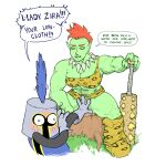  blush censored club_(weapon) covering_crotch embarrassed exposed_pussy going_commando green_skin helmet knight lady_zira_(sirartwork) legs_open legs_spread loincloth mohawk monster_girl no_panties orc_(species) orc_female original red_hair shock sirartwork spicy_(sirartwork) surprise upskirt weapon 