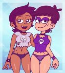  2_girls arm_around_shoulders belly breasts brown_hair chocolate_and_vanilla crop_top crossover dark-skinned_female dark_skin disney disney_channel duo earrings female_only freckles half-closed_eyes latina light-skinned_female light_skin luna_loud luz_noceda navel nickelodeon panties paperclip_earrings rayryan rayryan90 smile the_loud_house the_owl_house thick_thighs thigh_gap thighs 