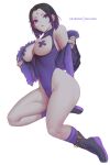 1girl 1girl big_breasts breasts dc_comics goth grey_skin melowh panties pasties patreon patreon_username purple_eyes purple_hair raven_(dc) short_hair teen_titans thick_thighs wide_hips