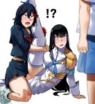 bakkanki female_only kill_la_kill kiryuuin_satsuki leg_lift looking_at_another mankanshoku_mako matoi_ryuuko multicolored_hair multiple_girls no_panties open_mouth pussy school_uniform scissoring senketsu simple_background stockings streaked_hair surprised sweat tagme tribadism yuri