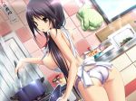 1girl apron ass black_hair breasts clear_blue_communications female game_cg indoors kasuga_iori koku mirai_nostalgia naked_apron oshiri panties purple_software sideboob solo underwear