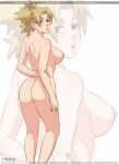 1girl alternate_version_available aqua_eyes areola blonde_hair blush breasts completely_nude eronautics female_only grabbing_own_arm hand_on_arm high_resolution looking_at_viewer looking_back naruto naruto_(series) naruto_shippuden nipples nude pose quad_tails reflection sideboob solo_focus temari text tied_hair viewed_from_behind watermark web_address whentai zoom_layer