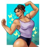 1girl big_breasts cleavage disney encanto female_only flexing light-skinned_female luisa_madrigal medium_breasts muscular_female selene_bunny thick_thighs wide_hips