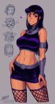  black_hair blackfire crop_top cyborg dc_comics dick_grayson ear_piercing fishnet_legwear fishnets iahfy komand&#039;r koriand&#039;r purple_eyes rachel_roth raven_(dc) robin skirt smile starfire straight straight_hair teen_titans victor_stone 