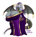 anthro claws dragon_girl earrings gigantic_ass gigantic_breasts hourglass_figure pointy_ears ponytail purple_eyes purple_hair riku tail wings