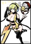 1girl badge blonde_hair blue_eyes bob_cut breasts cable cleavage fingerless_gloves gloves god gym_leader headphones jema kamitsure_(pokemon) lace large_breasts lingerie mary_janes nintendo poke_ball pokemon pokemon_(game) pokemon_black_and_white pokemon_bw shadow shoes solo thigh-highs thighhighs vest