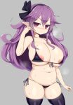  areola areola armor_knight_(disgaea) bikini disgaea huge_areola huge_areolae long_hair looking_at_viewer nipples purple_hair sawati stockings string_bikini swimsuit 