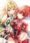  2_girls alluring big_breasts blonde_hair high_res multiple_girls mythra nintendo pyra red_eyes red_hair ui_frara xenoblade_(series) xenoblade_chronicles_2 yellow_eyes 