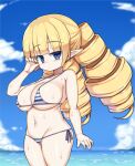  archer_(disgaea) big_breasts bikini blonde_hair blue_eyes breasts disgaea elf_ears huge_breasts large_breasts looking_at_viewer ocean pointy_ears sawati short_stack shortstack string_bikini 