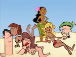  2boys 4girls background_character beach blonde_hair brown_hair closed_eyes green_hair interspecies licking_penis orgy public_nudity rubbing_penis sleeping the_fairly_oddparents topless_female 