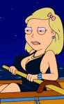  2d_animation american_dad becky_arangino blonde_hair boat bouncing_breasts breasts edit gif loop looping_animation night_sky oar reverse_outfit 