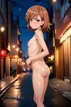  1girl ai_generated ass barefoot breasts completely_naked completely_nude completely_nude_female exhibitionism female_focus misaka_mikoto naked_female night night_sky nipples nude outside public public_nudity pussy street thighs to_aru_kagaku_no_railgun to_aru_majutsu_no_index topless 