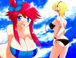  bikini blonde_hair blue_eyes blush breasts butt_crack cleavage creatures_(company) elesa_(pokemon) fuuro_(pokemon) game_freak gym_leader hair_ornament han64 han_(jackpot) huge_breasts humans_of_pokemon kamitsure_(pokemon) nintendo pokemon pokemon_(anime) pokemon_(game) pokemon_black_2_&amp;_white_2 pokemon_black_and_white pokemon_bw pokemon_bw2 red_hair skyla_(pokemon) swimsuit 