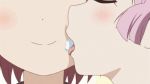  2girls akaza_akari anime blush cheek_kiss closed_eyes cream female friends gif hair head_out_of_frame kiss licking multiple_girls open_mouth out_of_frame pink_hair red_hair short_hair smile tongue yoshikawa_chinatsu yuri yuru_yuri 